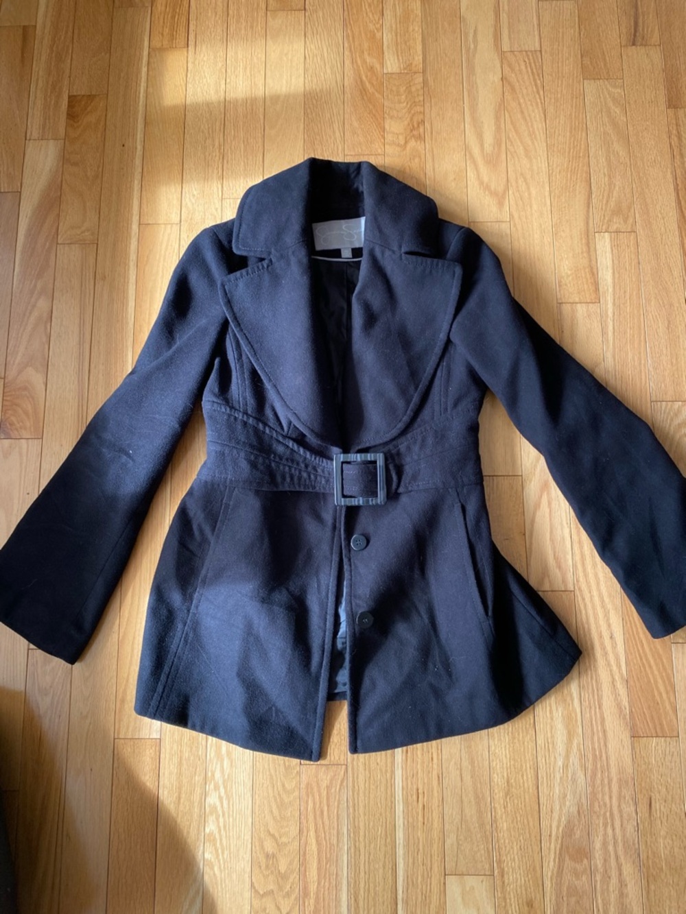 Jessica Simpson Chic Midi Black Trench Style Coat